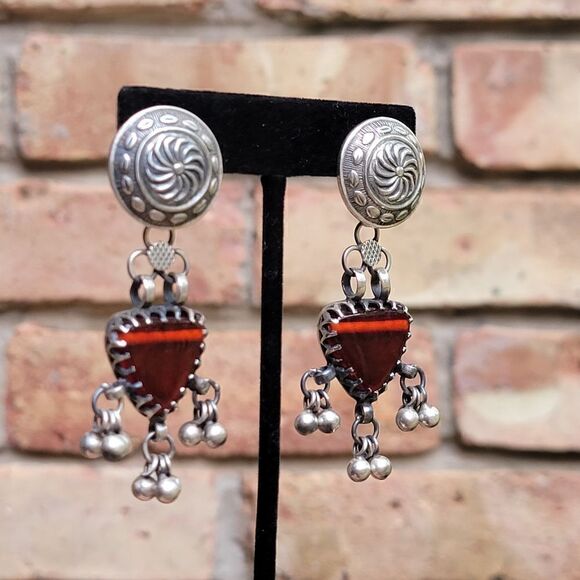 Sterling Red Handcrafted Glass Boho Artisan Drop Earrings - Picture 5 of 10